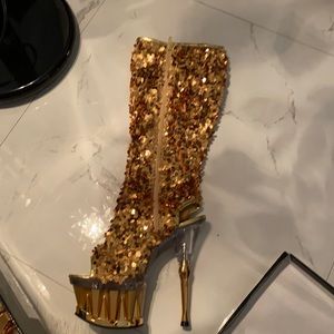 Gold knee high boots